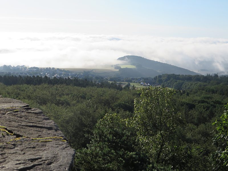 Blick von der Mörschieder Burr, Blick Richtung Süden, das Tal liegt noch im Nebel (Foto: Hans-Joachim Schneider)