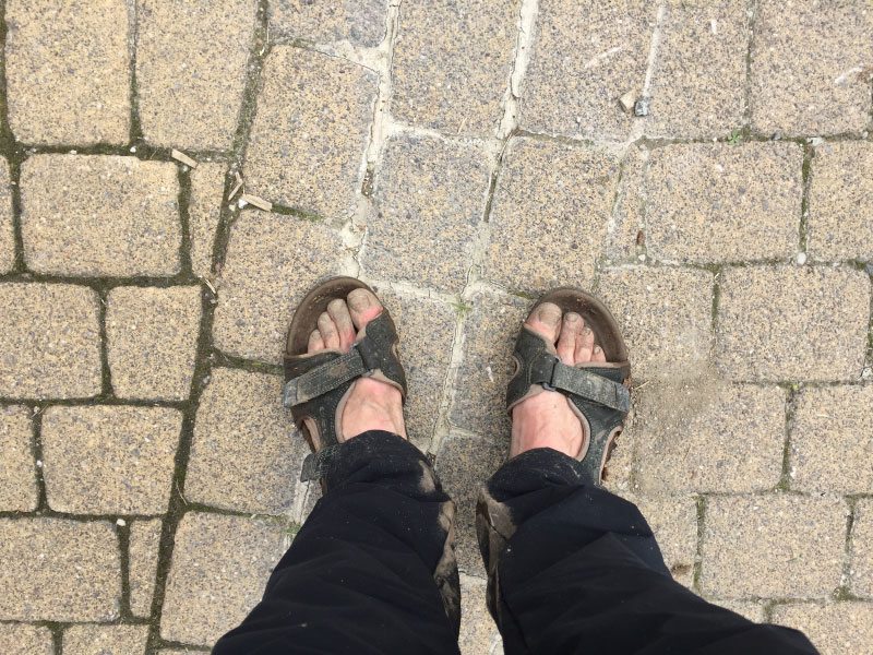Füße, schmutzig, Wandermarathon, Sandalen